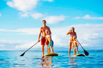 family stand up paddle boarding tour